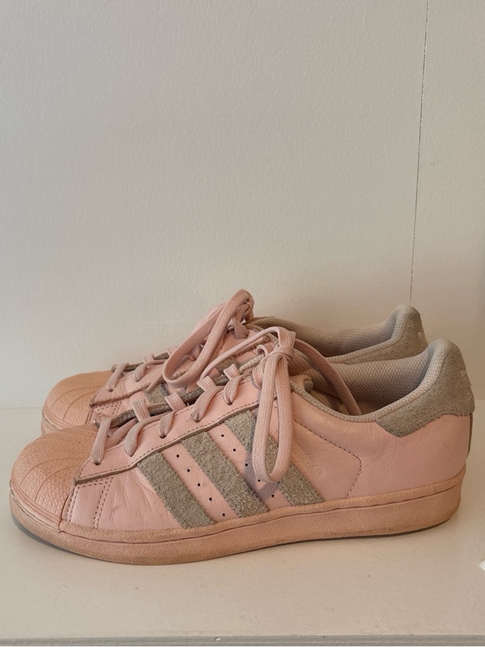 adidas Superstar Pink Low-Top Sneakers with Light Taupe Suede Accents
